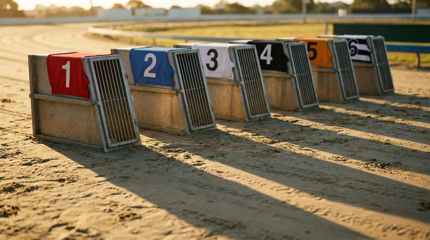 Greyhound starting traps at Doncaster stadium lined up before a race