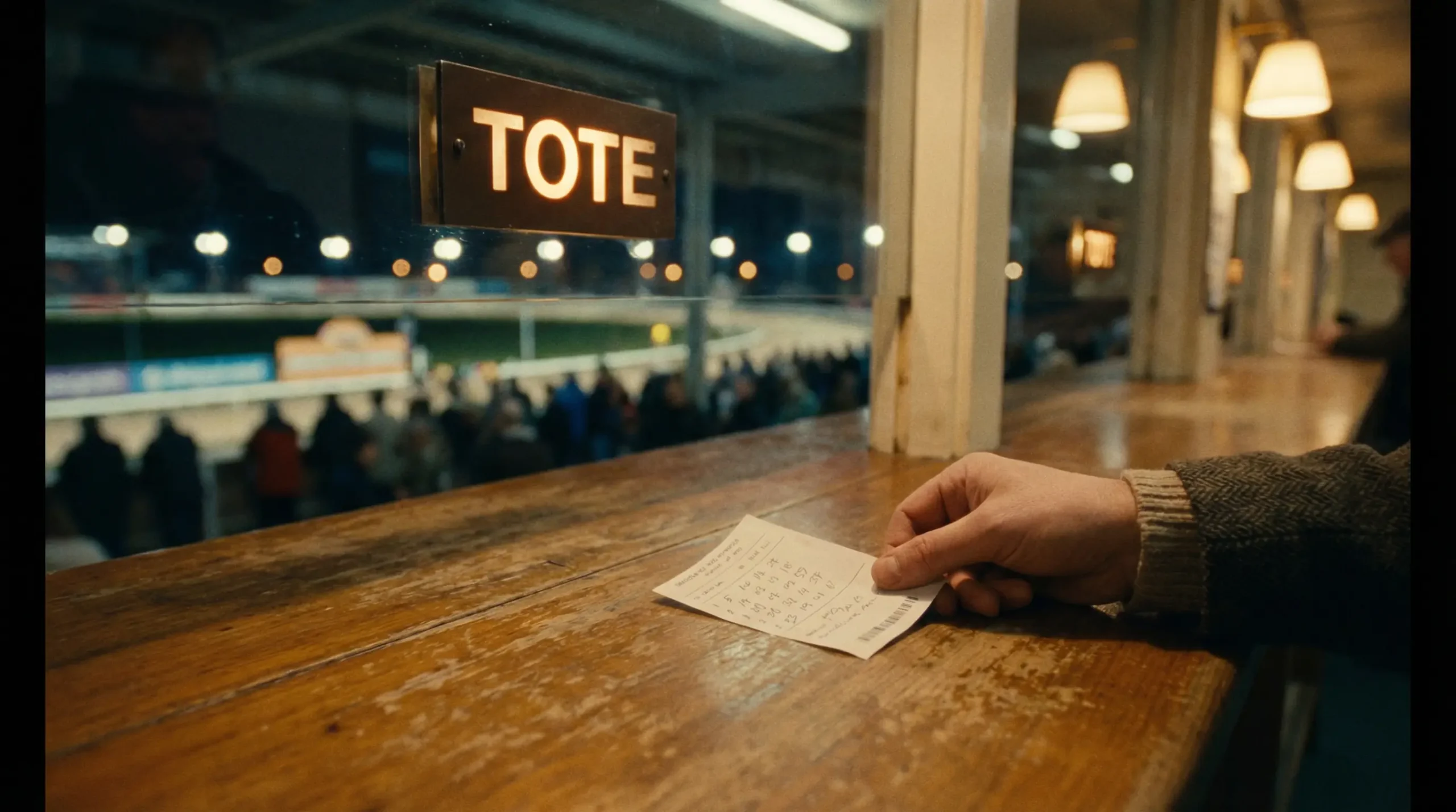 Tote betting counter at a UK greyhound racing stadium